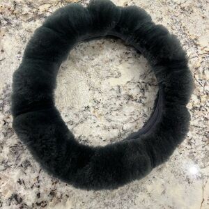 Black/Dark Gray Sheepskin steering wheel cover